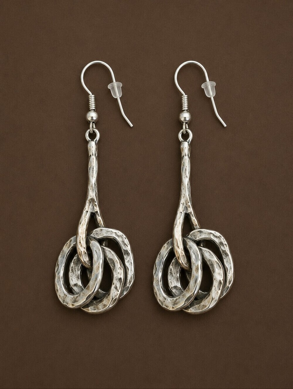 Rustic Hammered Abstract Festival Dangle Hook Earrings